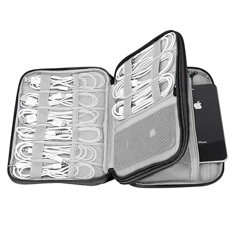Organizer 2 Layer Electronic Accessories Organizer Travel Storage Bag for Charging Cable phone Power Bank Mini Tablet Up to 79 Make up Organizer Bag for Traveling Black