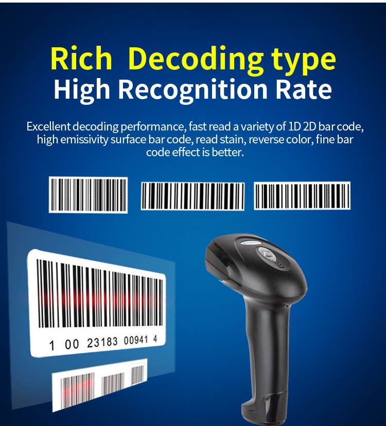 Plugadget Wireless Barcode Scanner 1D 2D QR Code Reader with USB Charging Handheld Bar Code Reader Scanner 2.4G PDF417