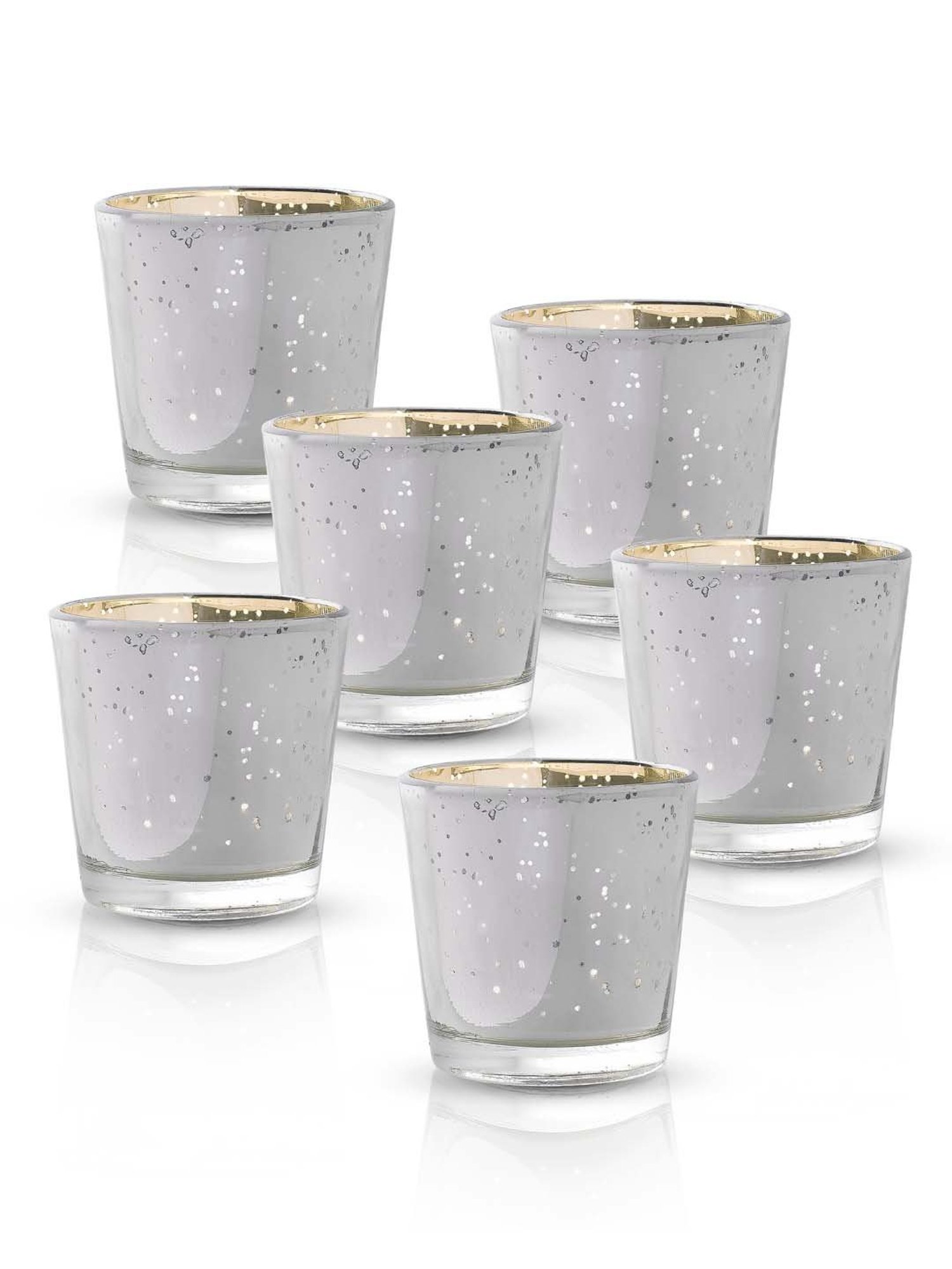 Homesake 'Christmas' Silver Glass Candle Holder With Tea Light - Set of 6