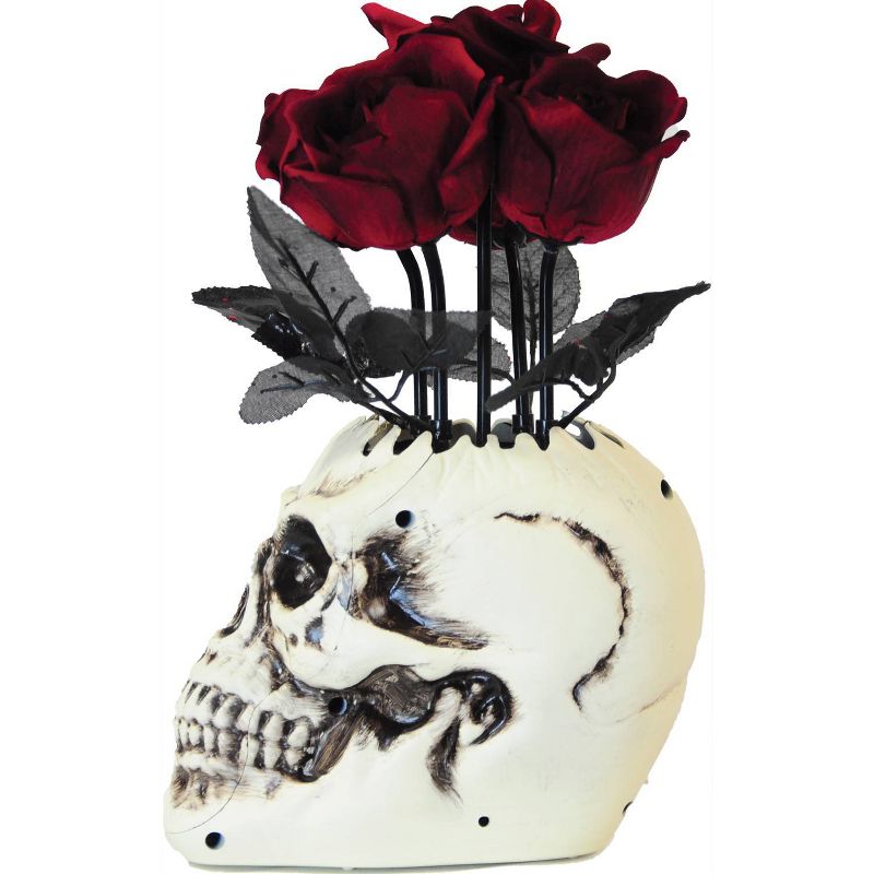 Skull Vase with Roses Halloween Figurine