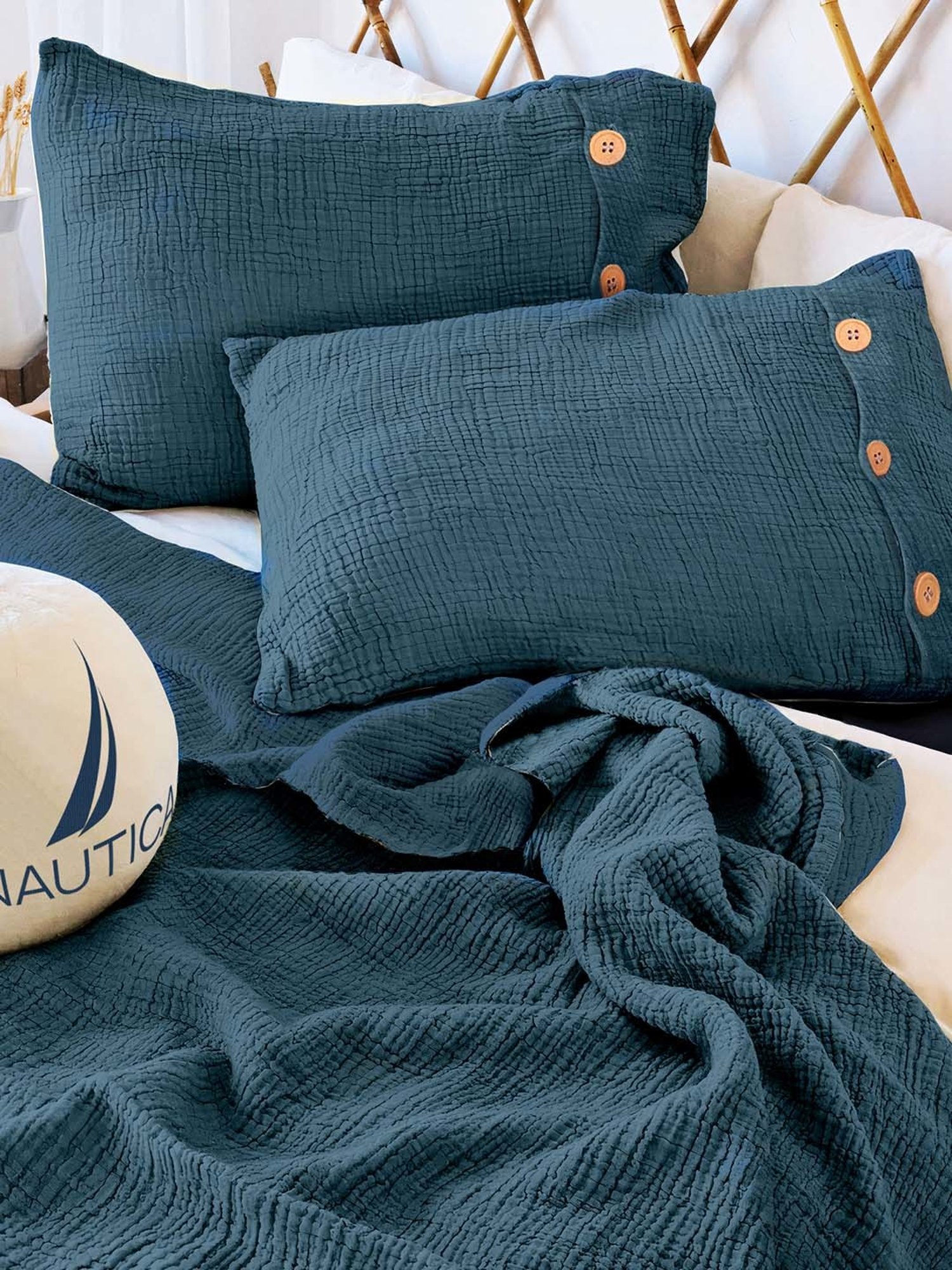 Nautica Ocean Ripples Navy 350 TC Cotton King Bedsheet with 2 Pillow Covers