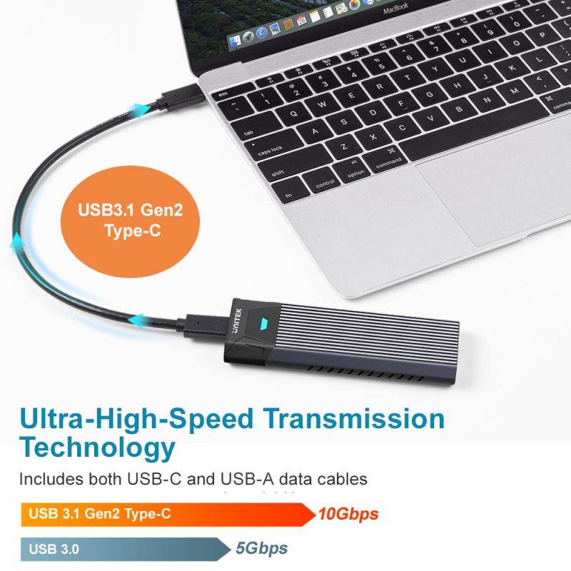 Unitek M.2 NVMe SSD Enclosure, Tool-Free Portable Aluminum USB3.1 Gen2 (10Gbps) Type-C to NVME PCI-E M-Key Hard Drive External Enclosure Support UASP Compatible for M.2 NVMe SSD M-Key 2242/2260/2280