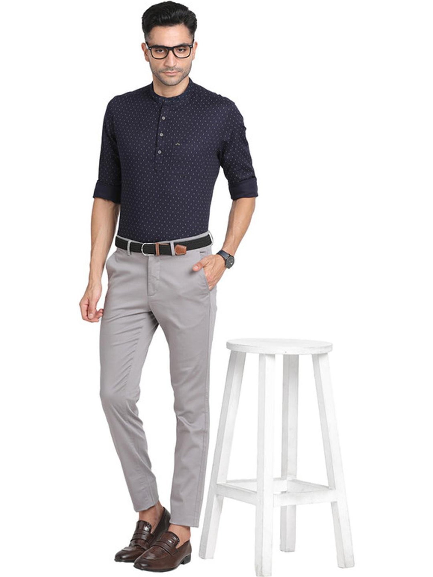 Turtle Navy Cotton Slim Fit Printed Shirts