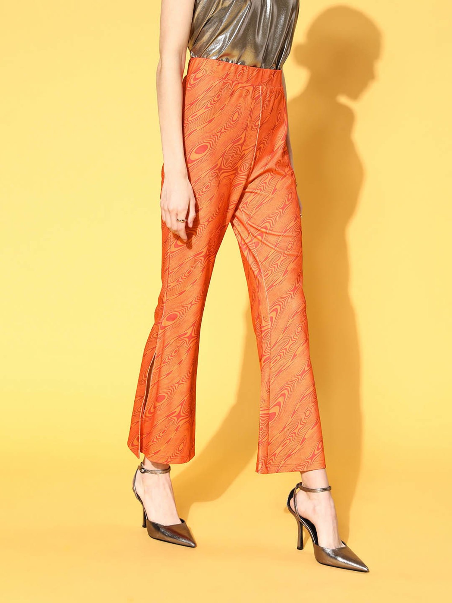 Melon by PlusS Orange Regular Fit Printed Pants