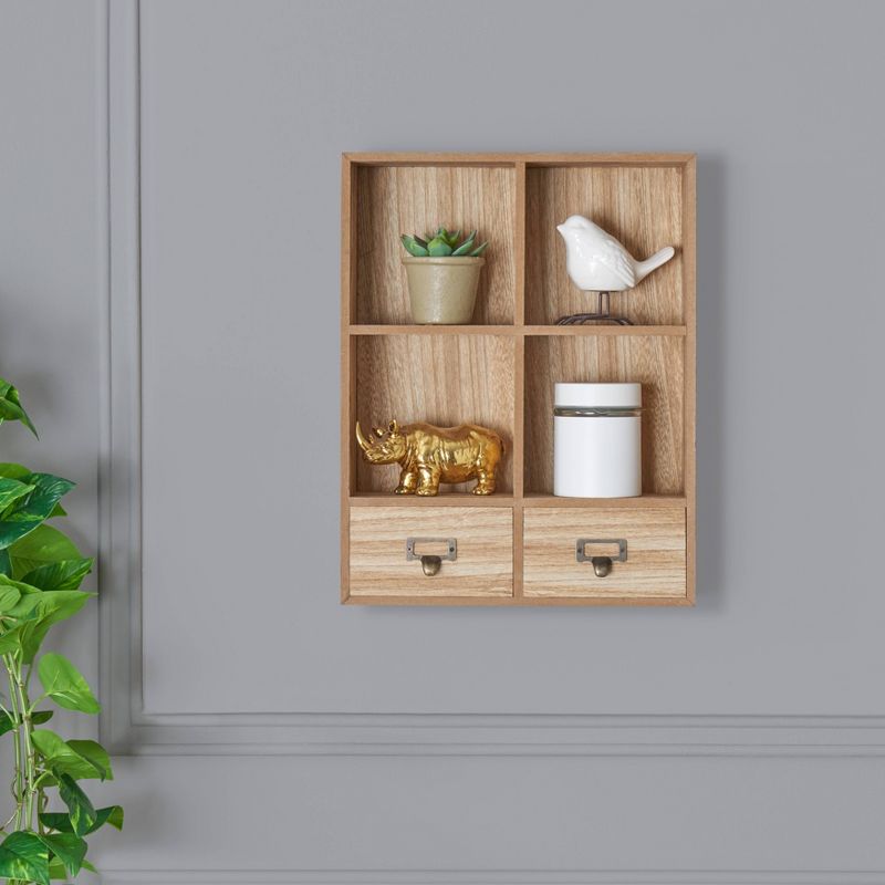 16.6" x 13" Decorative Rustic Cubby Display Shelf with Drawers Brown - Danya B.