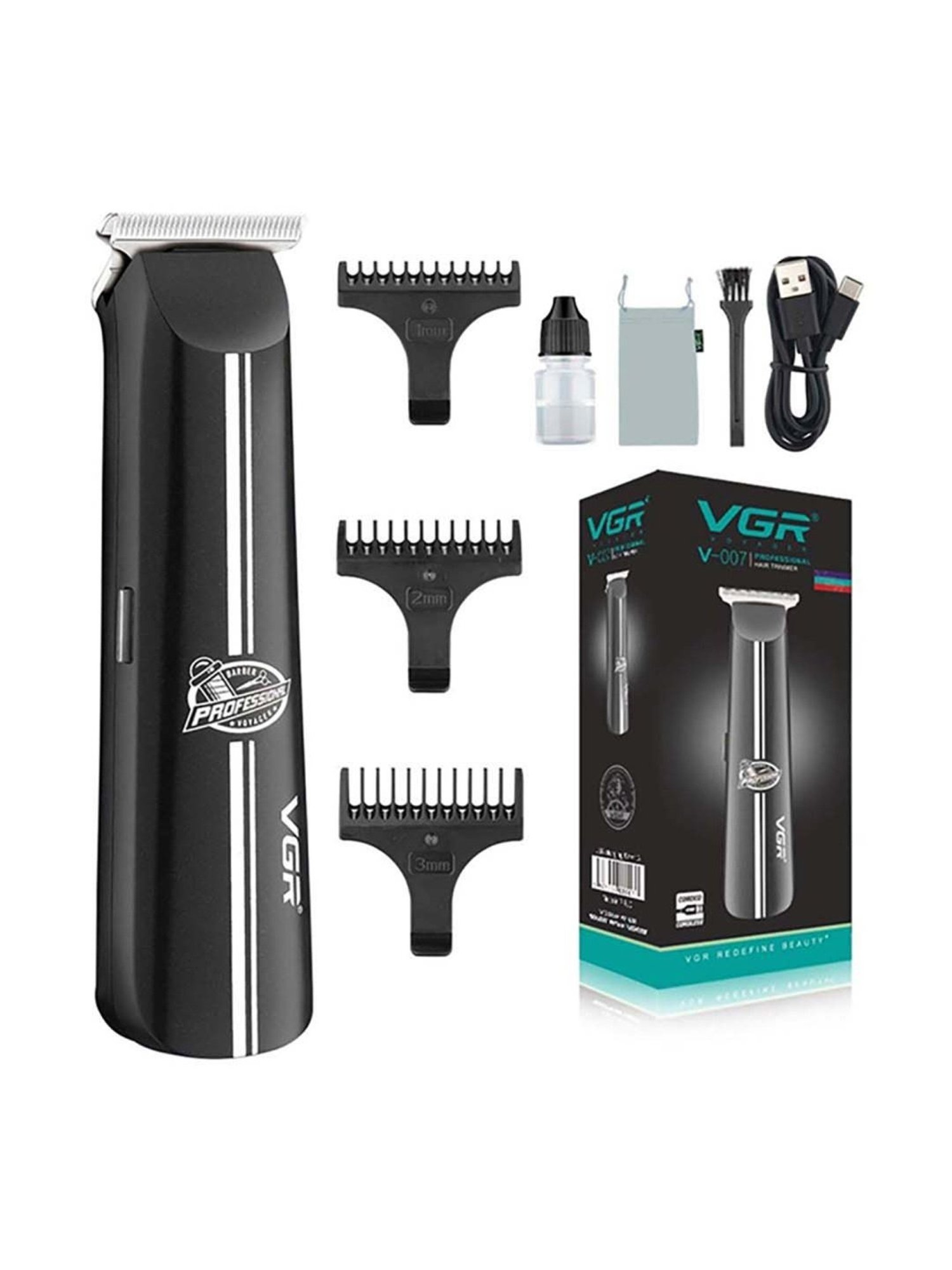 VGR V-007 Professional Corded and Cordless Hair Trimmer - 120 min Runtime (Black)