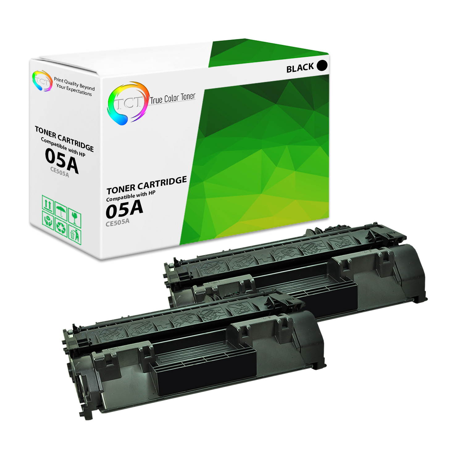 TCT Premium Compatible Toner Cartridge Replacement for HP 05A CE505A Black works with HP LaserJet P2030 P2035 P2035N P2050 P2055D P2055DN P2055X Printers (2,300 Pages) - 2 Pack