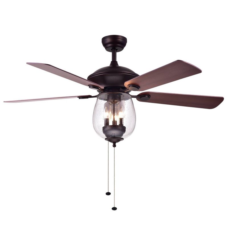 52" x 52" x 23" Tibwald Wood Glass 5 Blade Lighted Ceiling Fan Brown - Warehouse of Tiffany