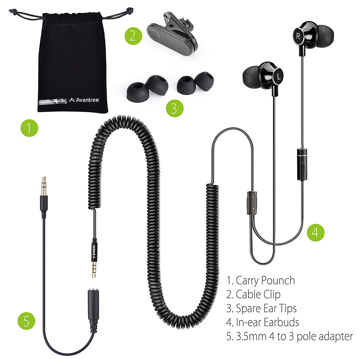 Headphones for TV with LONG CORD Earbuds, 12FT/3.5M Extension Cable Earphones Ear buds for PC, 3.5mm Audio Output, Metal Stereo In-Ear Wired Bass Headset with Spring Coil Wire - Avantree HF027