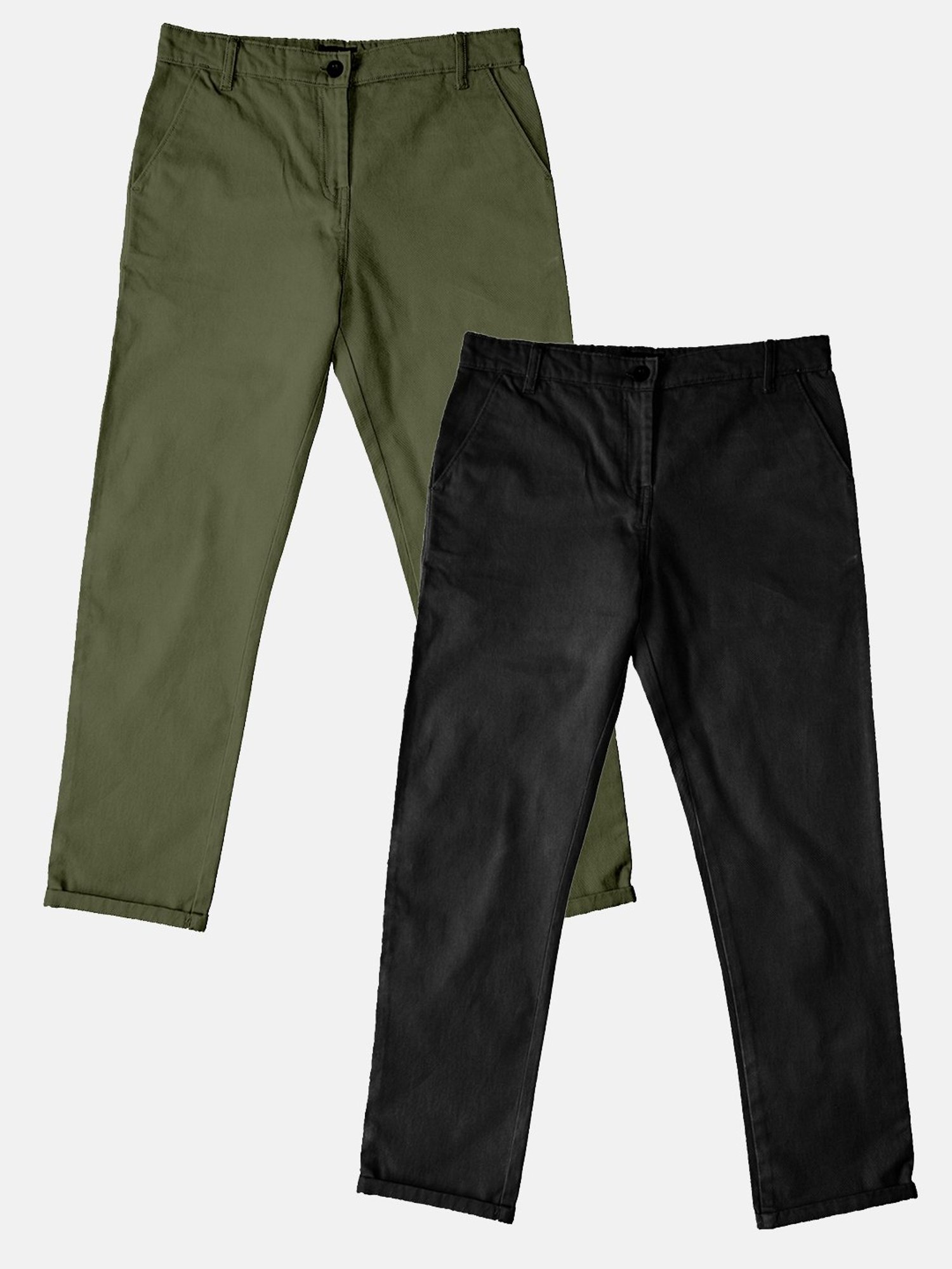 Kiddopanti Boys Olive & Black Solid Pants (Pack Of 2)