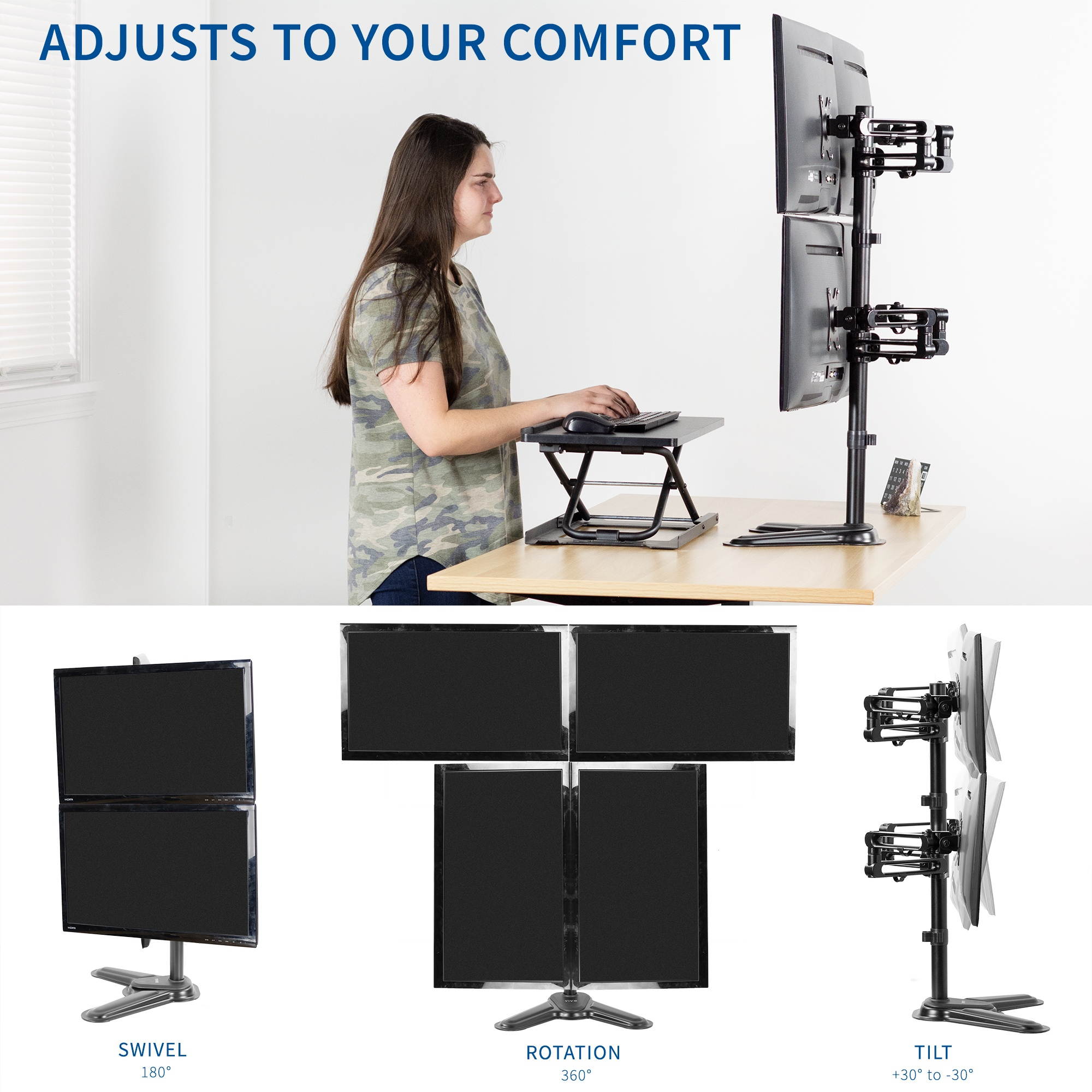 VIVO Aluminum Freestanding Quad LCD Monitor Mount Fully Adjustable Desk Stand for 4 Screens 17" to 32" (STAND-V104Z)
