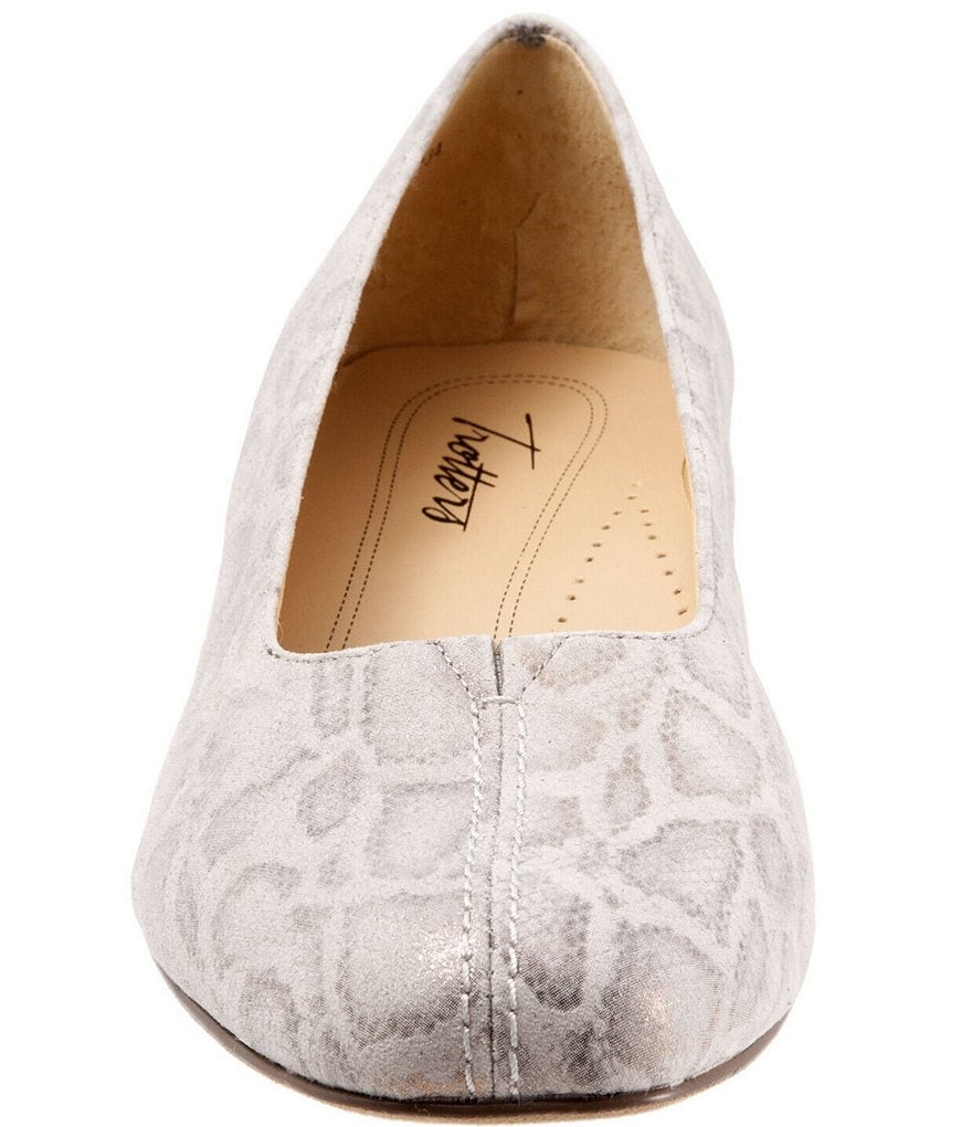 Trotters Doris Snake Print Metallic Suede Block Heel Pumps