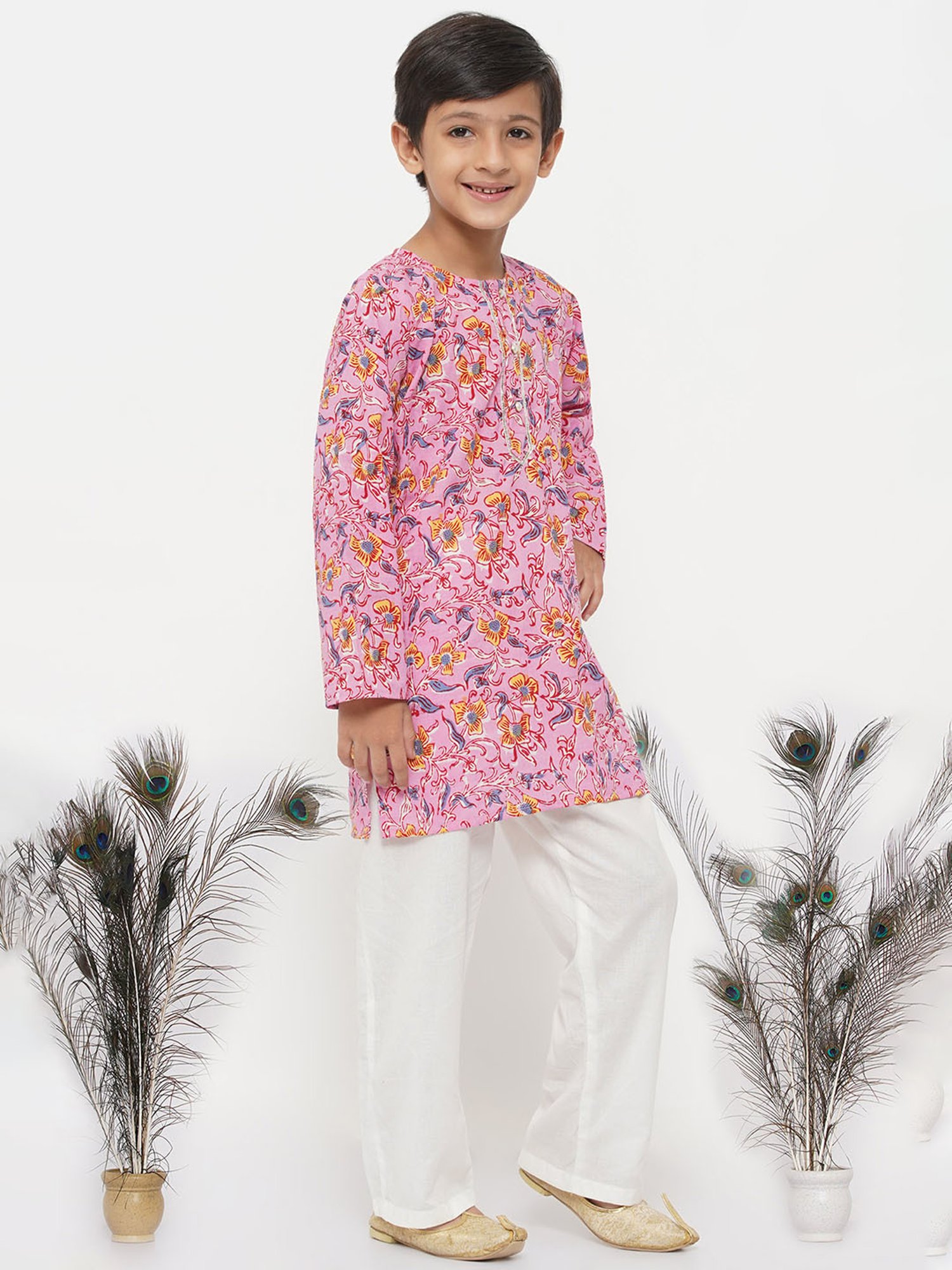Little Bansi Pink & White Floral 1 Kurta + 1 Pyjamas