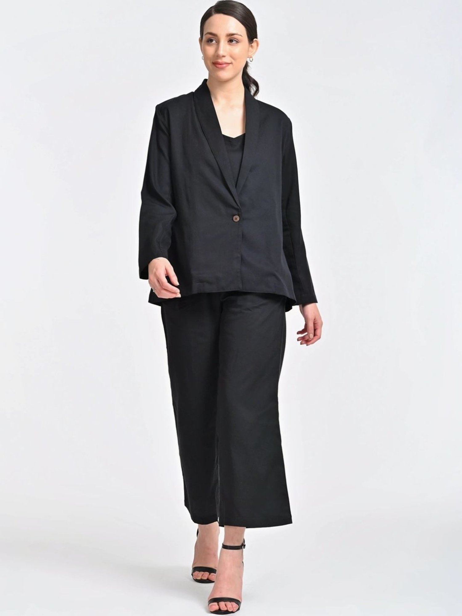 Saltpetre Black 3 Piece Overlay And Slip Top With Trousers Co-ords Set