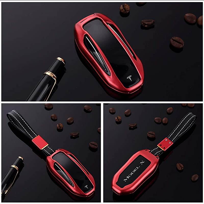 Tesla Model X Key Fob Cover Alumium Hard Keyless Remote Flip Key Protection Case Cover Key Chain Men Women Red