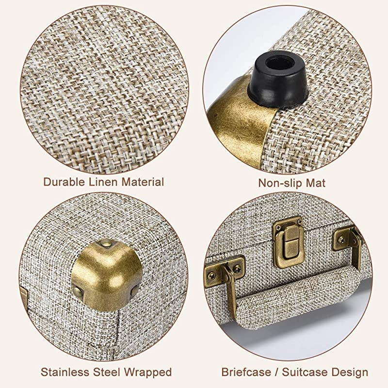 Vinyl Record Player  3 Speed Portable Suitcase Turntable Bluetooth Vintage Record Player with 2 Builtin Speakers Supports RCA OutputHeadphone JackPhone Music Playback Light Beige Linen