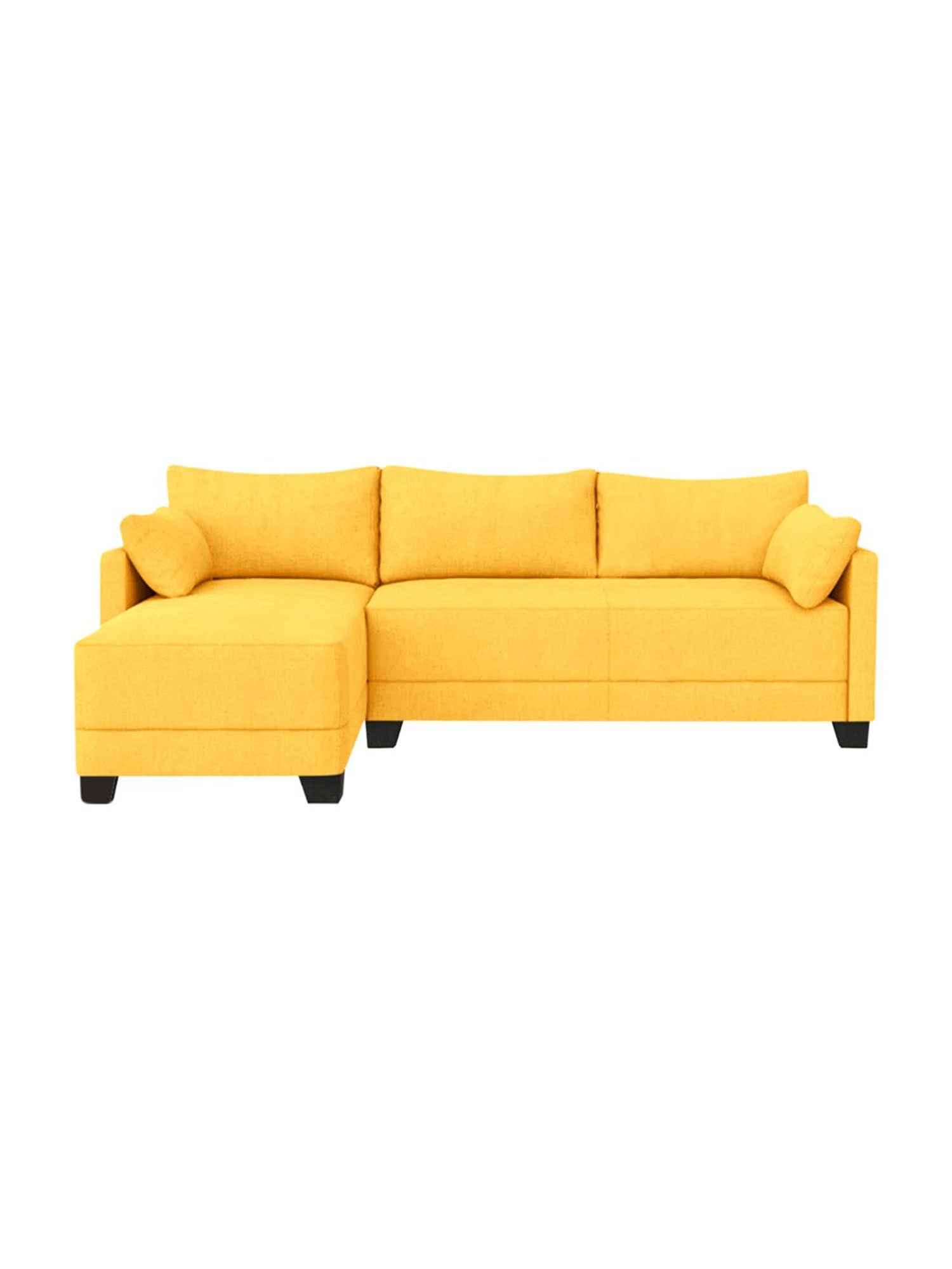 Trevi Duke Yellow Fabric & Neem Wood 6 Seater LHS Sectional Sofa