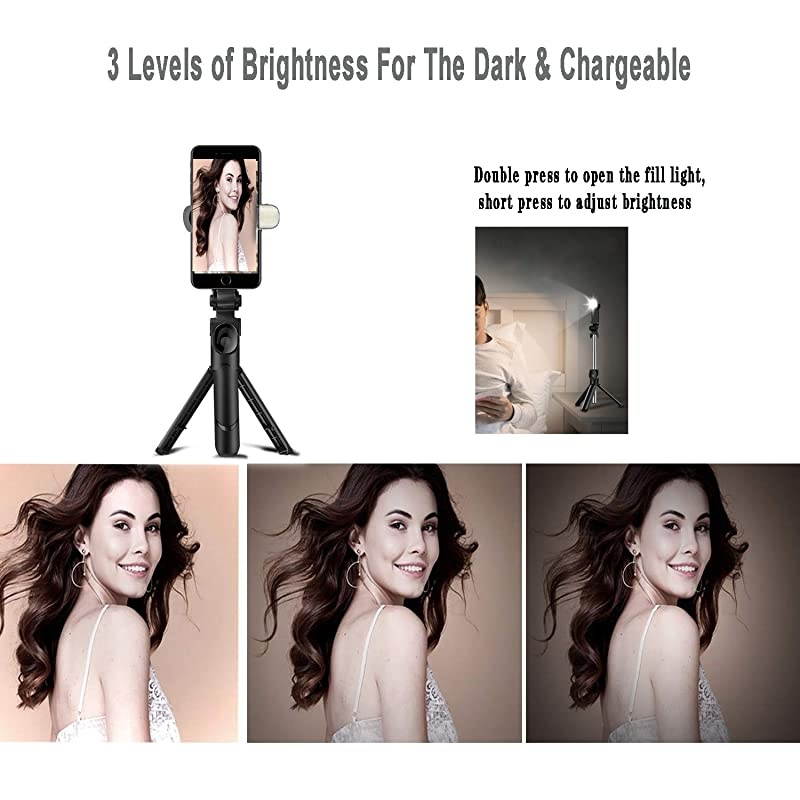 Selfie Stick with Light 3 in 1 Lightweight Extendable Selfy Sticks Tripod with Detachable Wireless Remote ShutterCompatible with iPhone 11 Xs max XR X Pro 8 7 6s PlusGalaxy S10 9 8 and More