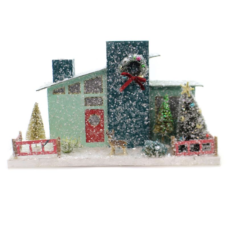 Cody Foster 9.5" Green Mid Century House Mcm Christmas Light Up 1950  -  Decorative Figurines