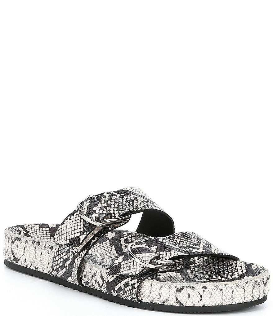 Antonio Melani Branson Snake Print Leather Double Buckle Sandals