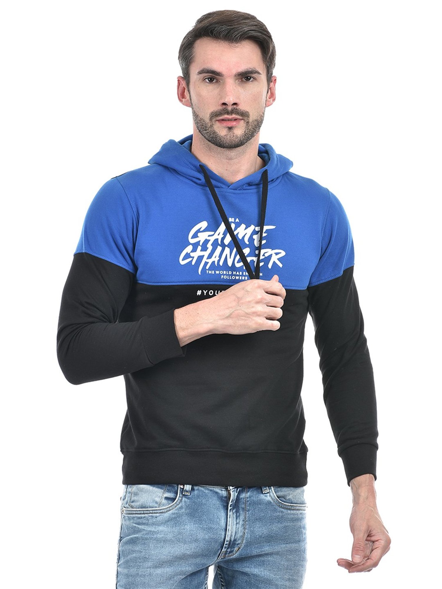 Integriti Blue & Black Regular Fit Hooded Sweatshirt