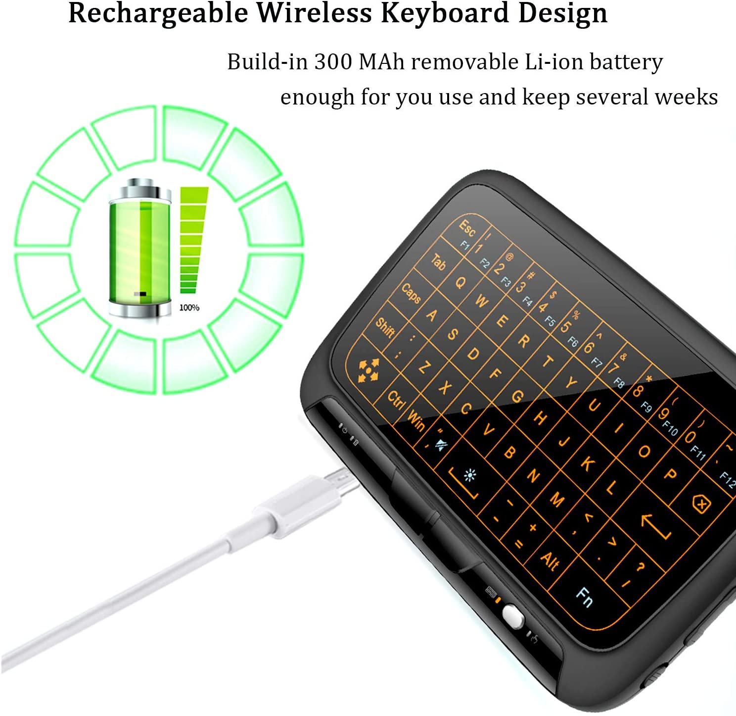 Mini Wireless Keyboard 2.4Ghz Touchpad Combo with 3 Level Backlit Rechargeable Full Screen Mouse Remote Control for Android TV Box, Projector, IPTV, HTPC, PC, Laptop
