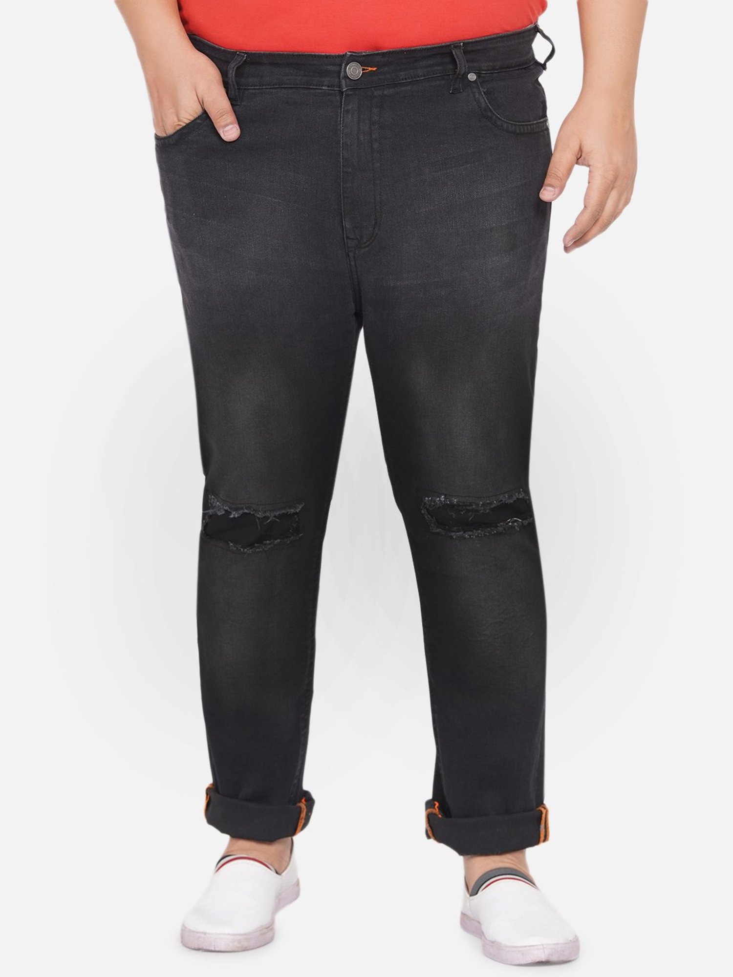 John Pride Black Regular Fit Plus Size Lightly Washed Jeans