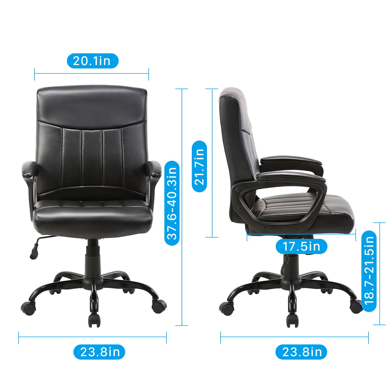 CLATINA Mid Back Leather Office Executive Chair with Lumbar Support and Padded Armrestes Swivel Adjustable Ergonomic Design for Home Computer Desk BIFMA Certified