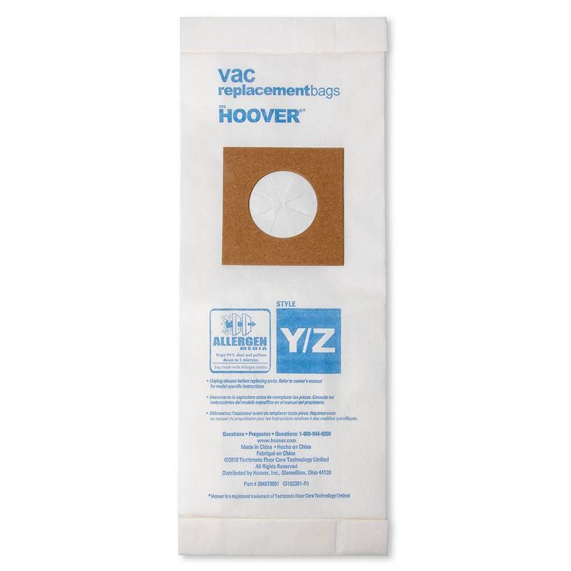 Vac Hoover Type Y/Z Allergen Vacuum Cleaner Replacement Bags Pack of 3