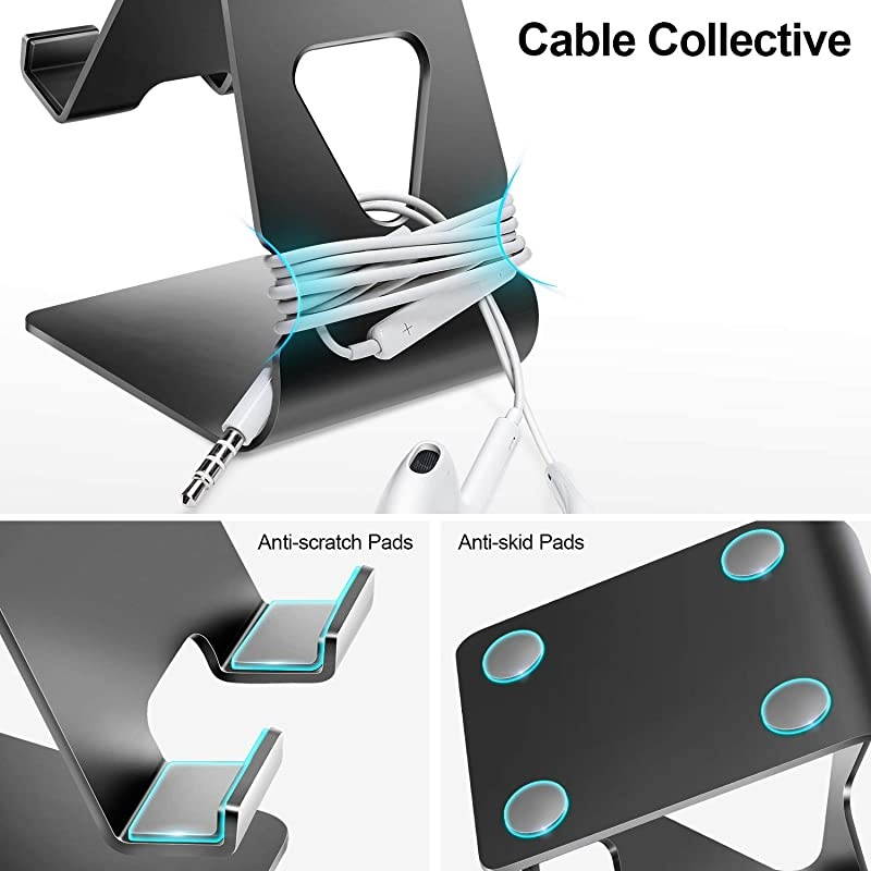 Phone Stand Holder 2020 Aluminum Desktop phone Cradle Dock with Cable Collective AntiSlip Base and Convenient Charging Port for iPhone 11 Pro Max Bedside Table Office Desk Accessories
