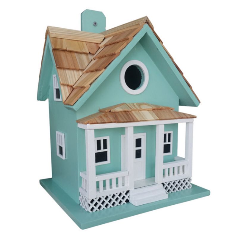 Home Bazaar HB-9301BS Handcrafted Nature Friendly Beachside Cottage Oasis Birdhouse with Porch for Wrens, Finches, Chickadees, and More (Seafoam Blue)