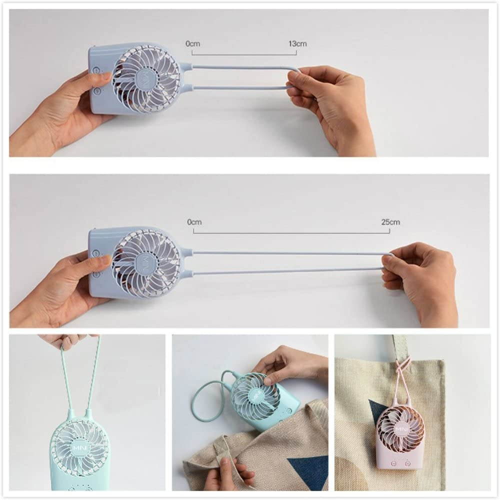 BXT LED Lighted Handheld Fan USB & Li-ion Battery Powered Mini Fan w/Cord,3 Speed Adjustable Rechargeable Summer Cooling Fan for Home,Dorm,Office,Camping,Hiking,Fishing,Walking,Picnic,BBQ,Shopping