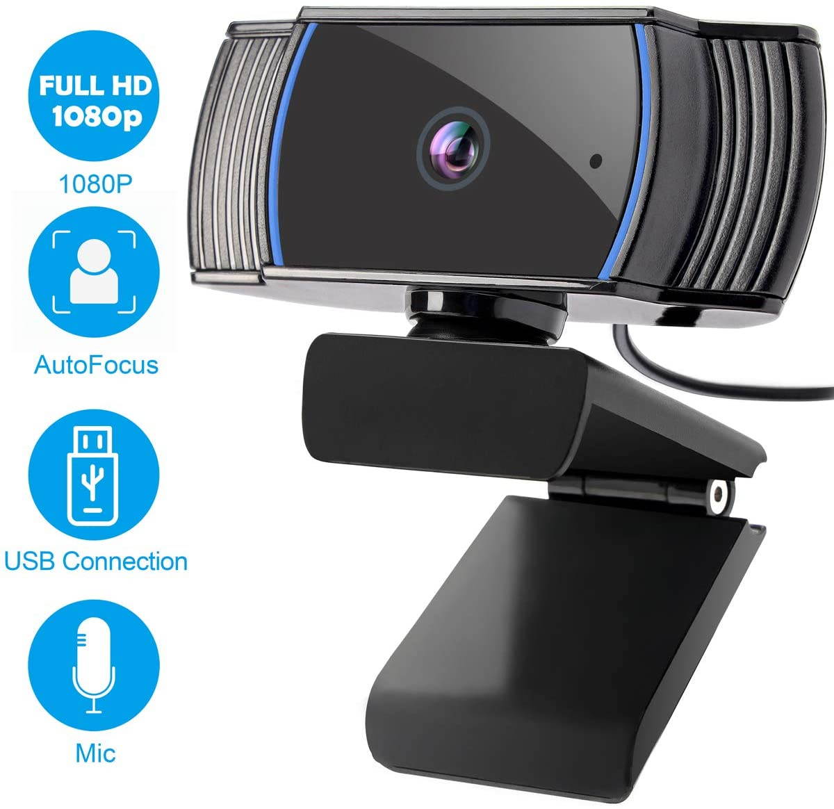1080P Webcam with Microphone,Full HD USB Camera Computer Web Cam Laptop Web Camera with Tripod, Autofocus, Noise-Cancellation Mic for Video Calling, Recording, Conferencing, Zoom Meeting