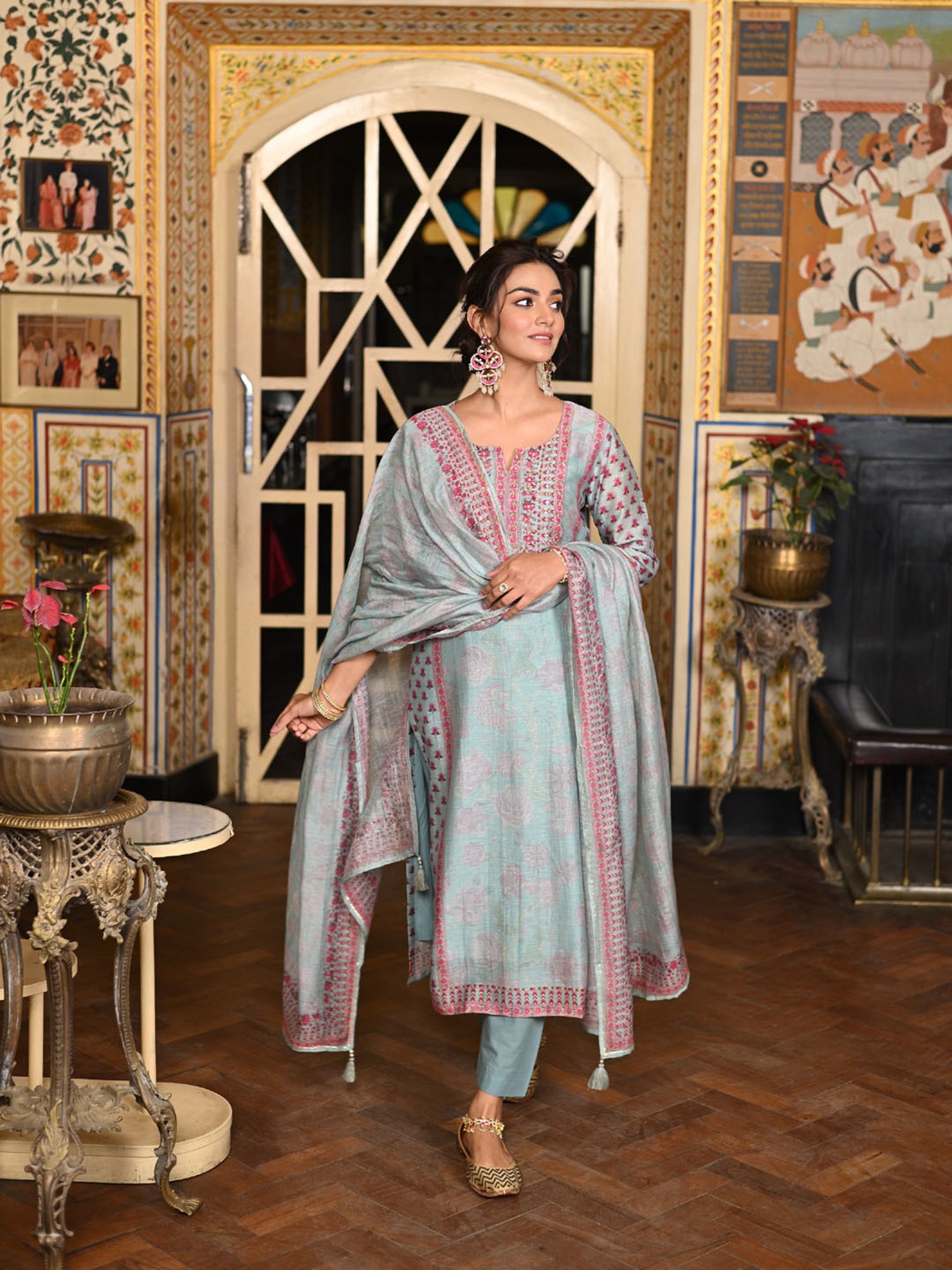Mahee Jaipur Blue Ikhtiyar Block Print Chanderi Suit