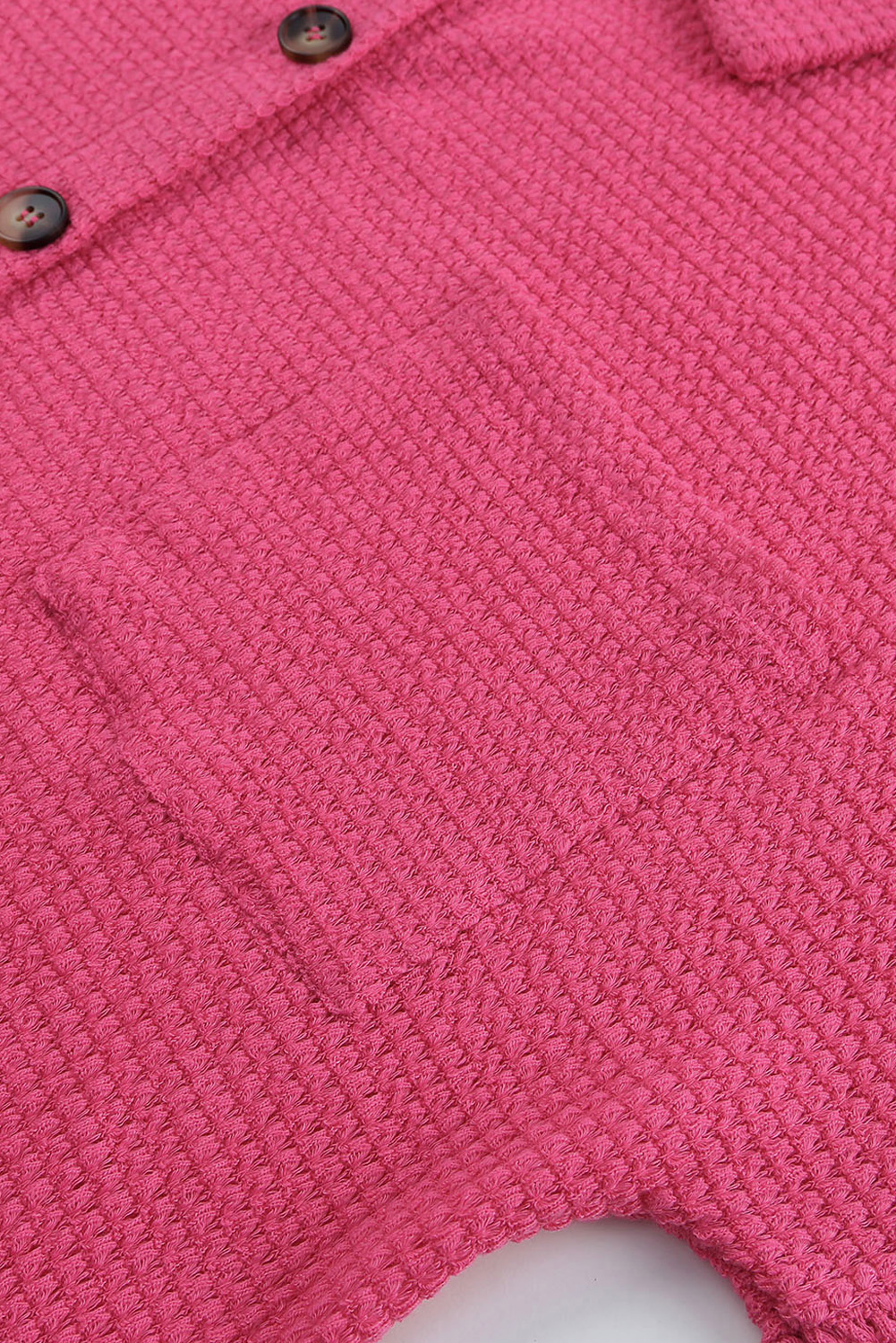 Hot Pink Pocket Buttons Front Waffle Knit Shacket