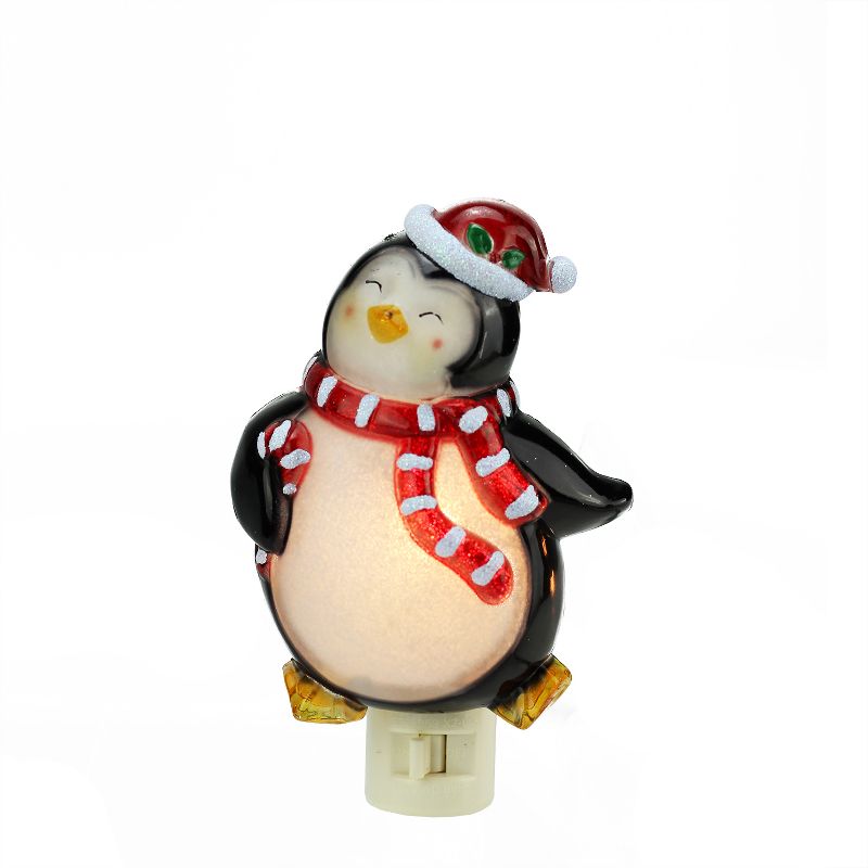 Northlight 6" Beaded Penguin with Santa Hat Decorative Christmas Night Light - Black/White