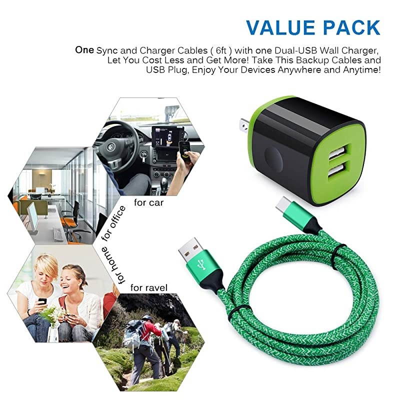 21A USB Charging Block Brick Box Cube with 6ft Type C Fast Charging Charger Cable Compatible with LG Stylo 54 G8 V50 Moto G8 G7 Power Play G6 Plus Z4 X5 Google Pixel 4 3a 2 XL OnePlus 7 6T