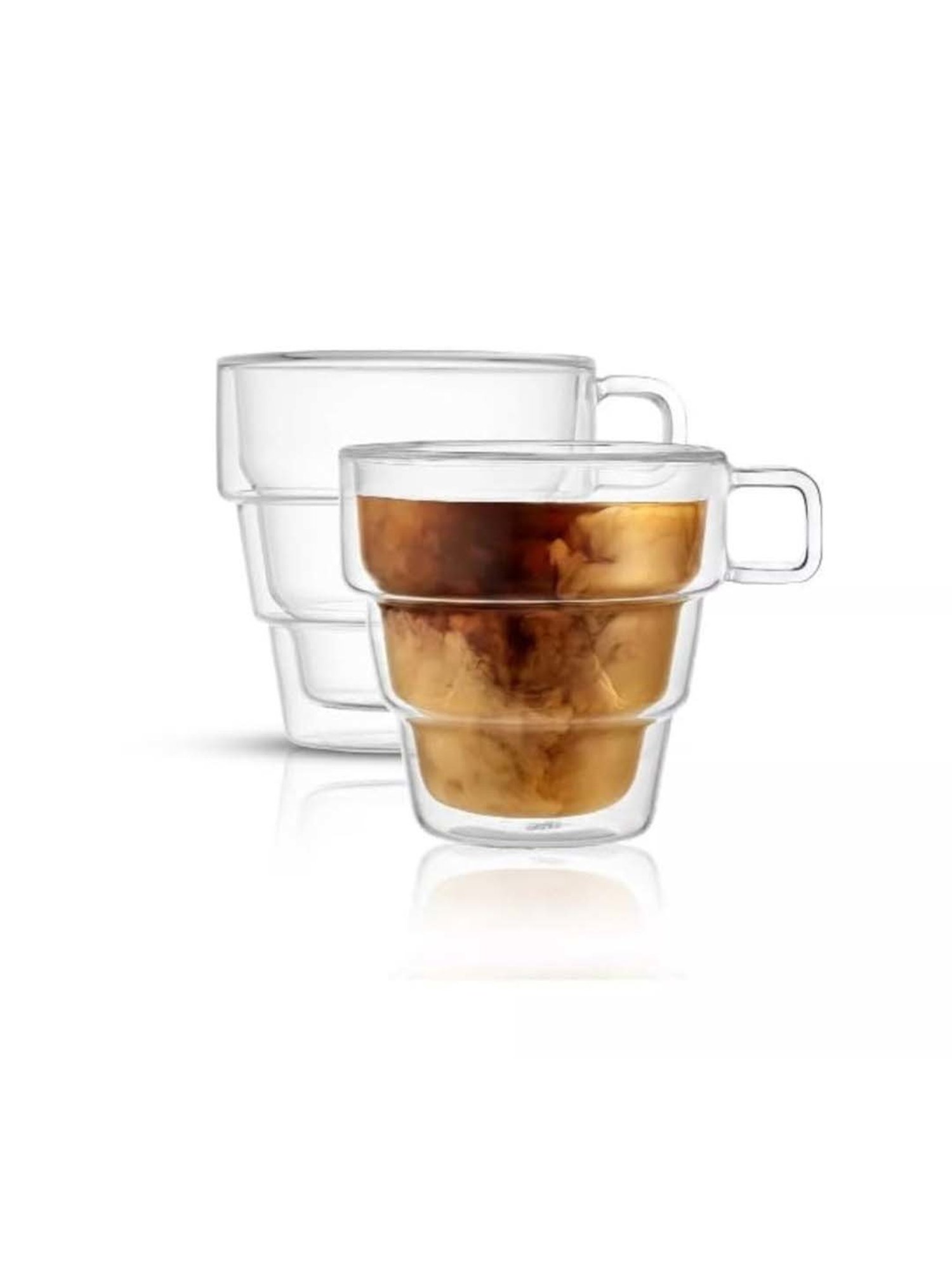 Femora Double Wall Transparent Glass Heat Resistant Coffee Mugs With Handle (0.25 L) - Set of 2