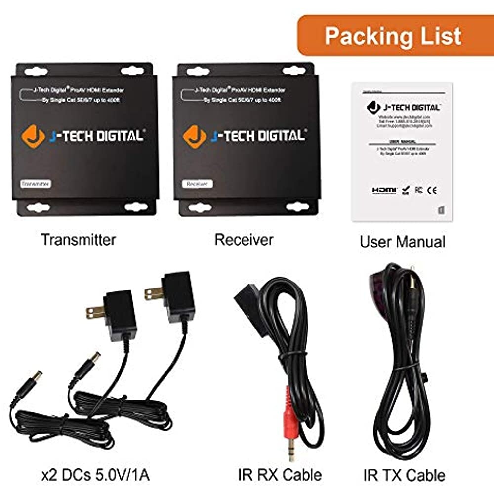 J-Tech Digital ProAV HDMI Extender Over Single Cat5e/6 Cable TCP/IP 1080p IR Remote - Up to 400' [JTD-EX-120M]