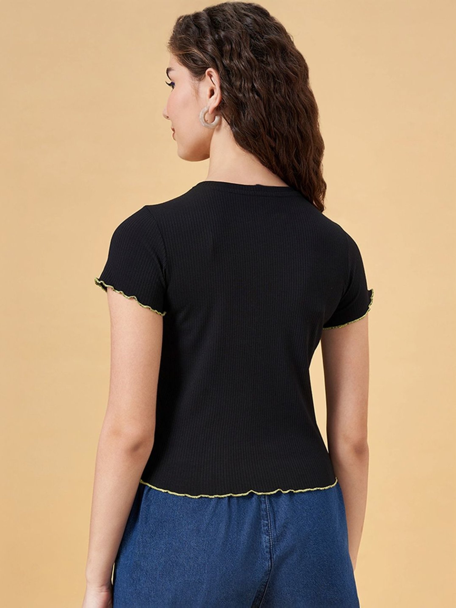 People by Pantaloons Black Printed T-Shirt