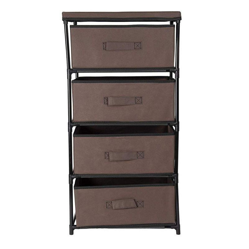 Juvale 4 Tier Dresser Drawers Organizer Tower, Fabric Chest of Storage Drawer Bins for Clothes, Brown 16.5x13 in