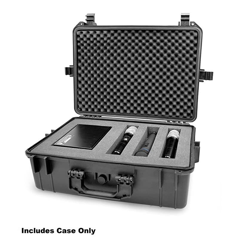 23 inch Customizable Wireless Microphone System Hard Case fits Sennheiser Shure AudioTechnica Nady VocoPro AKG Receiver Body Transmitter UHF Headset Lavalier and Handheld Mics