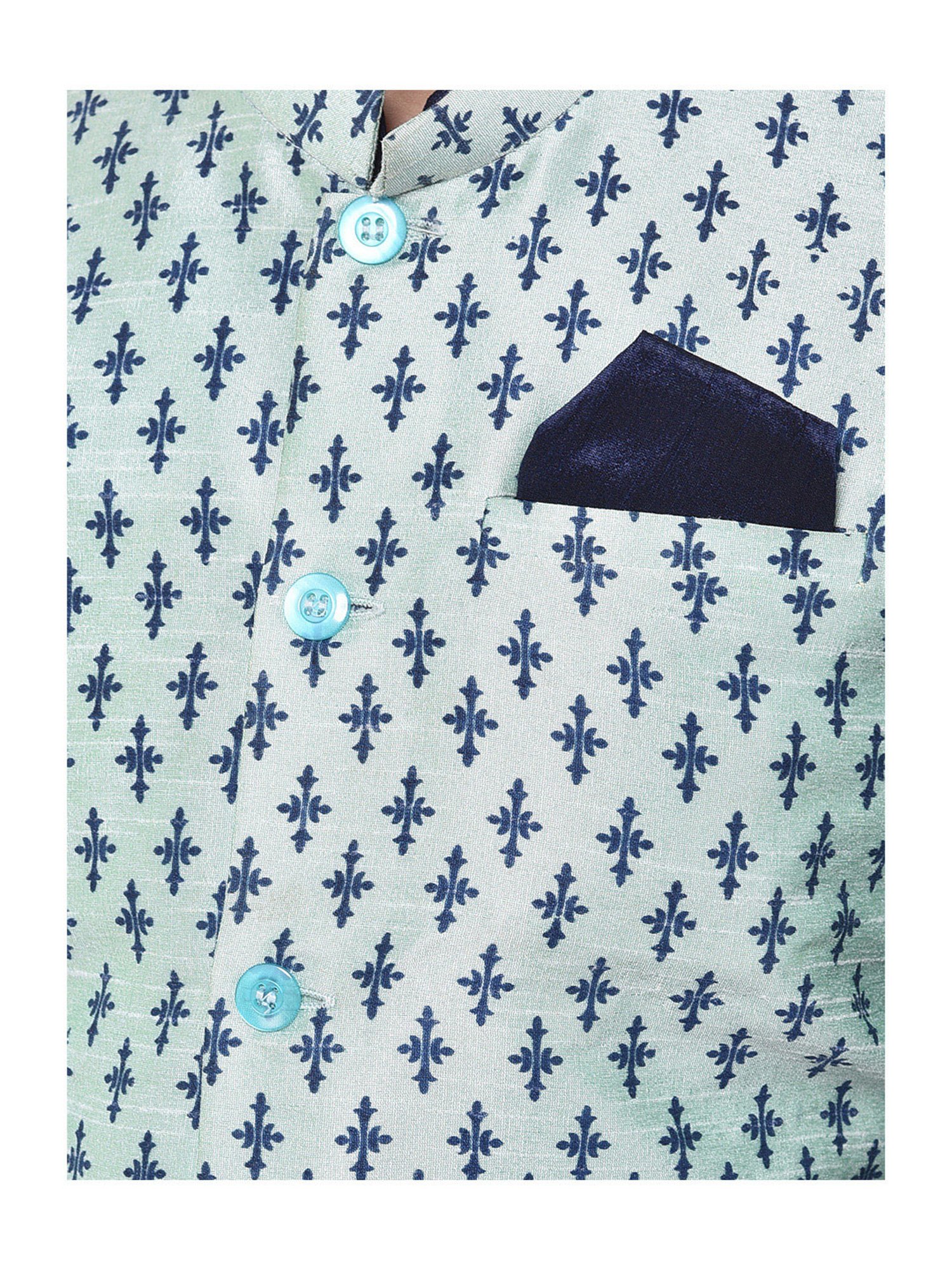 Deyann Kids Blue Printed Nehru Jacket