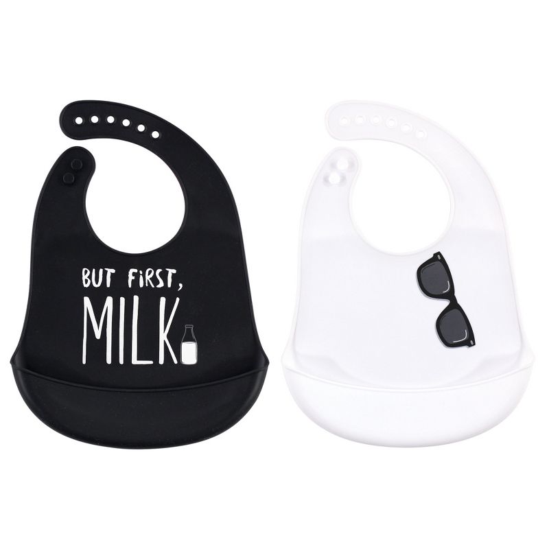 Little Treasure Baby Boy Silicone Bibs 2pk, But First Milk, One Size