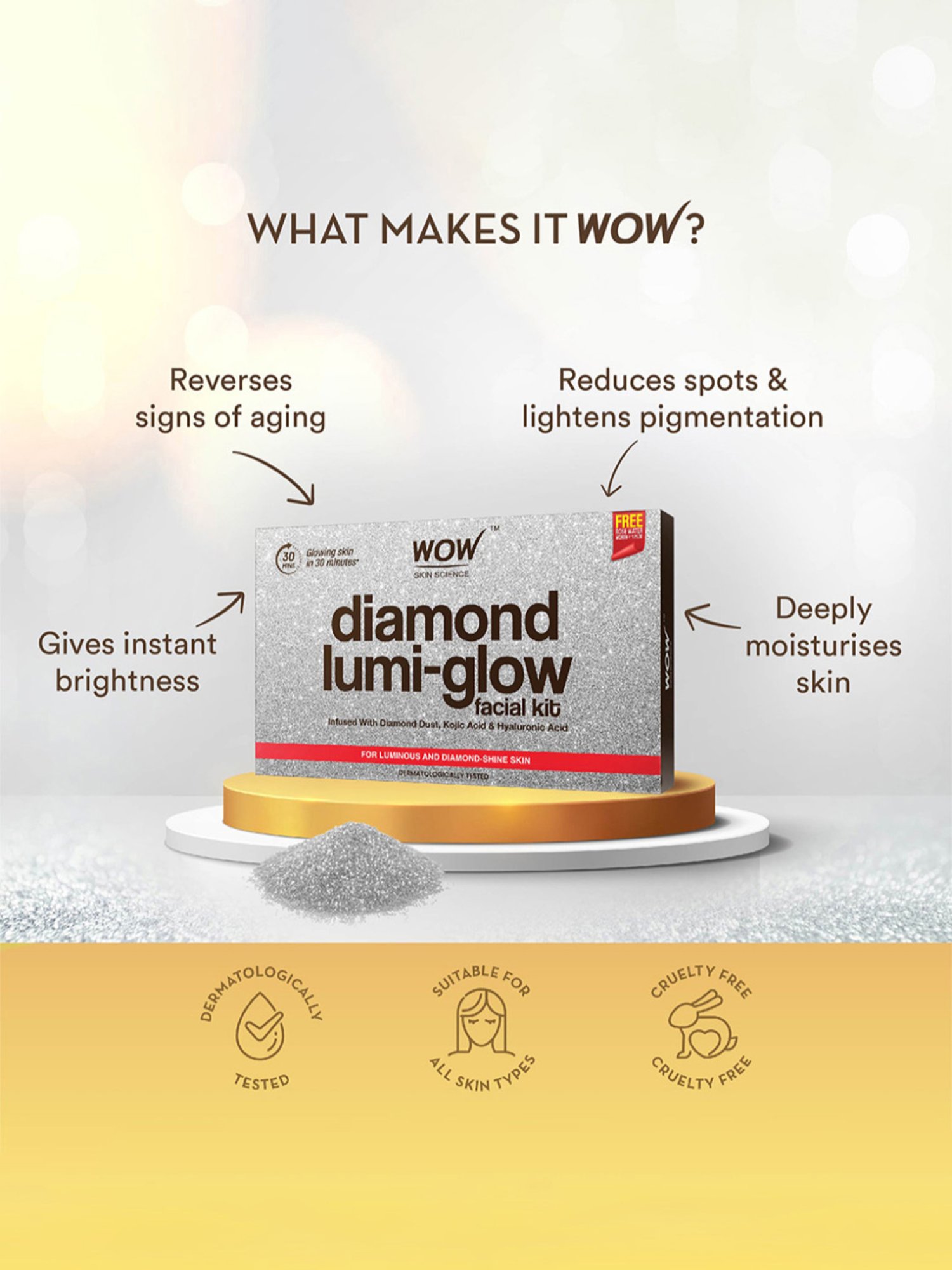 Wow Skin Science Diamond Lumi-glow Facial Kit with Rose Water