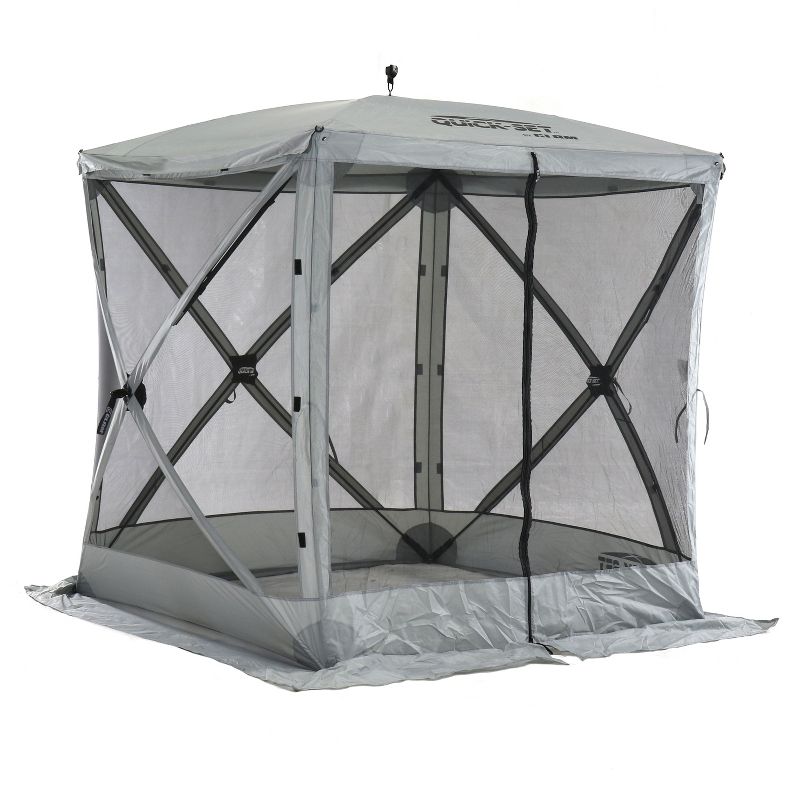 CLAM Quick-Set 6 x 6 Foot Traveler Portable Pop Up Outdoor Camping Gazebo 4 Sided Canopy Shelter with Ground Stakes and Carrying Bag, Gray