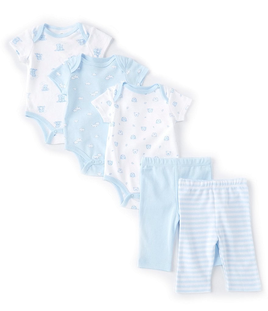 Little Me Baby Boys 3-9 Months Bears Solid/Printed Bodysuits & Solid/Striped Pants Five-Piece Set