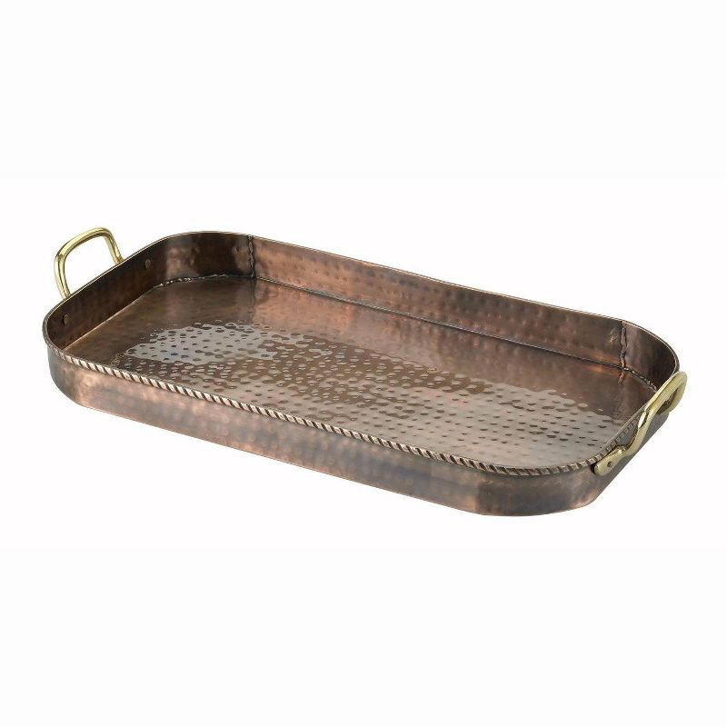 Old Dutch 18" x 10.5" Iron Antique Serving Tray with Brass Handles Copper