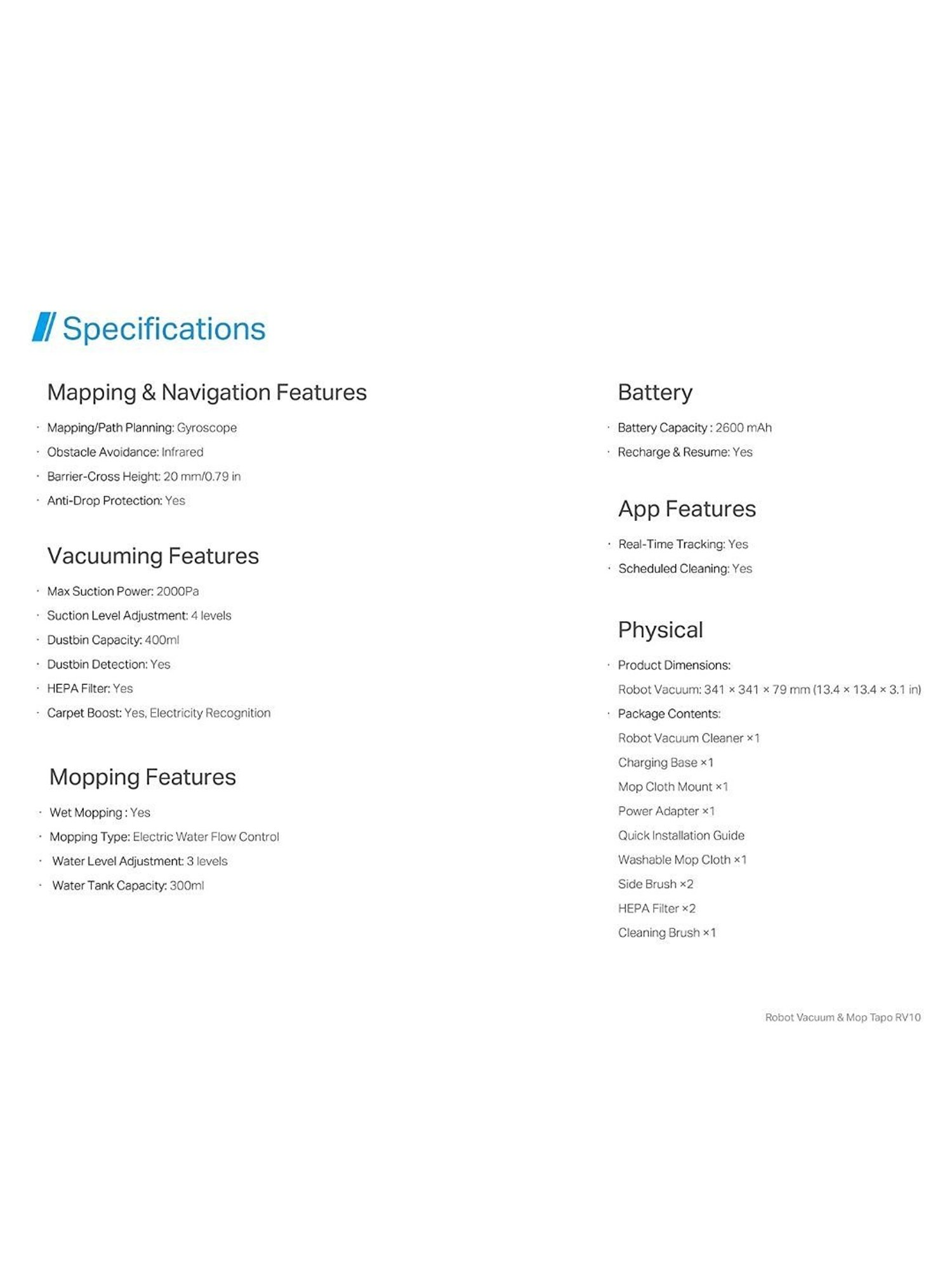 TP-Link Tapo RV10 2-in-1 Robotic Vacuum Cleaner & Mop (White)