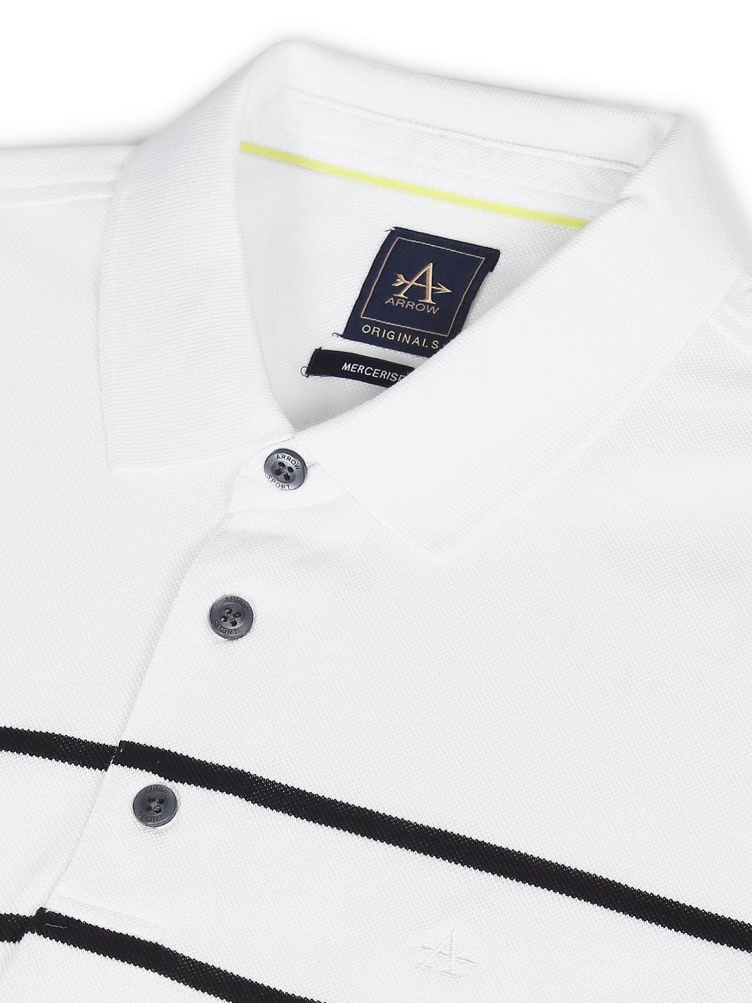 Arrow White Cotton Regular Fit Striped Polo T-Shirt